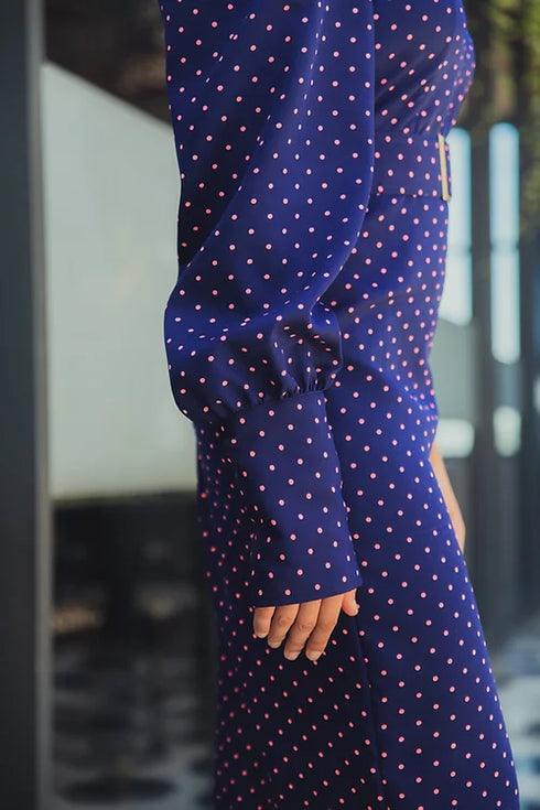 Kim One Sleeve Polka Dots Midi Dress